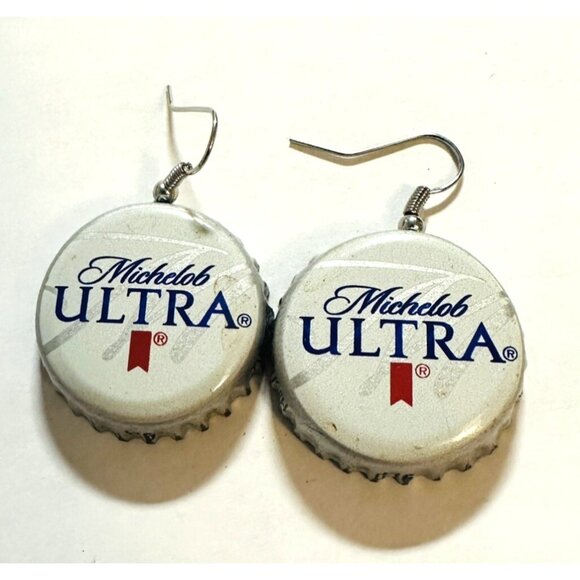 Mich Ultra Beer Bottle Cap Earrings Collectible Fun Artisan Upcycled Fashion - Picture 1 of 1